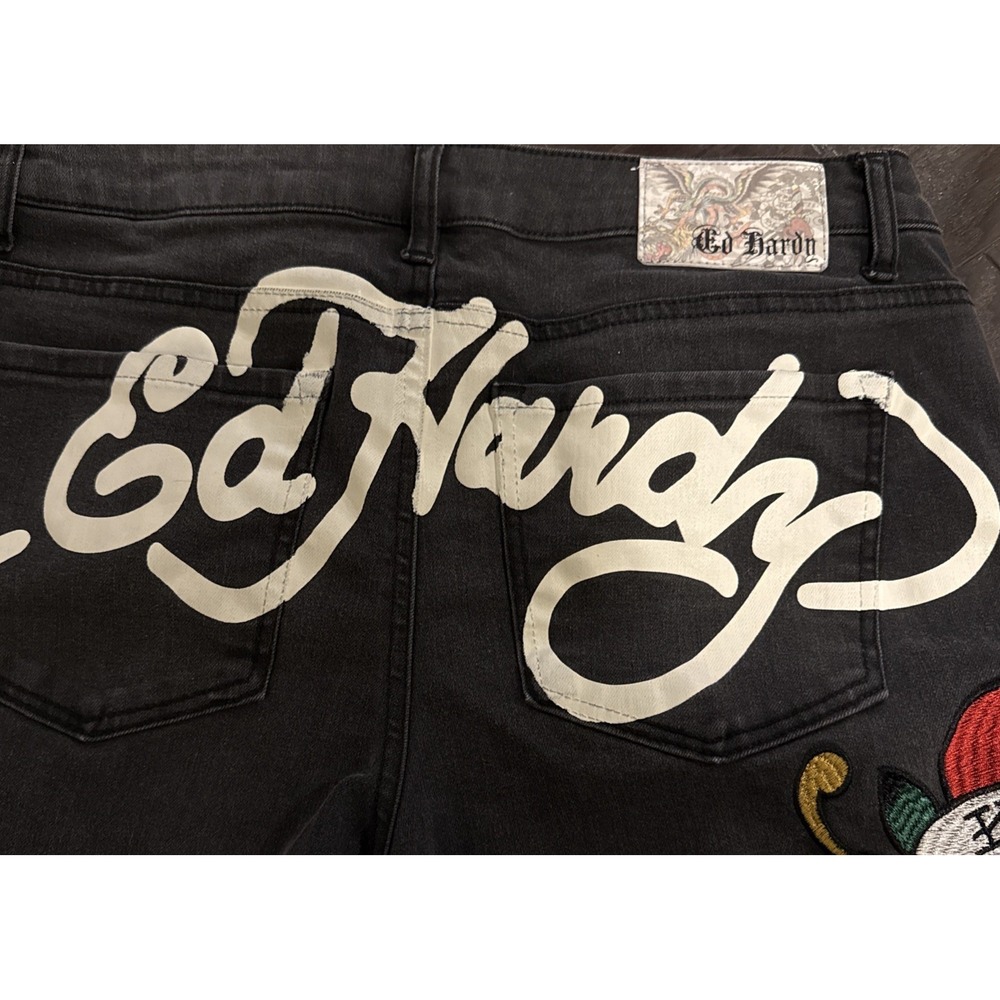 Ed Hardy Womens 30 Black Denim Jean Shorts Love Kills Slowly Embroidery Logo